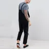 Black Overalls Mens Holes Pocket Jeans Overall Jumpsuit Streetwear Suspender Long Pants Pantalones1280R