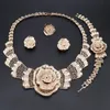 Italian Bridal Constume Flower Crystal Jewelry Set Nigeria Women Necklace Earrings Dubai Gold Color Bangle Ring Jewellry