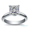 Solitaire Classical Four Claw Luxury Jewery Real 100% 925 Sterling Silver Princess Cut White Topaz 여성 웨딩 밴드 반지 선물 N275Q