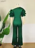 Kvinnors jumpsuits rompers kvinnor jumpsuits glänsande skev krage puff ärmar hög midja en bit smal elegant kontor damer sommar modeparty elegant newl231017