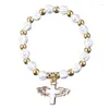 Strand Fashion Elegance Rosary Bead Armband Stretch Angel för Cross Religious Jewelry