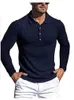 Herrpolos Autumn Men's Stripe Long Sleeve Polo Shirts Slim Fit Solid Elastic Button T Shirt Men toppar Street Wear Casual Fashion Polo Shirt 231017