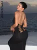 Casual Dresses BOOFEENAA Cut Out Deep V Halter Backless Long Dress Celebrity Inspired Sexy Black Party Club For Women 2023 C87-CZ23