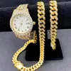 Kettingen 3 STKS Hip Hop Sieraden Voor Heren Vrouwen Jongens Iced Out Horloge Ketting Armband Bling Diamond Cubaanse Ketting Choker Goud Set Jewlery301J