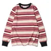 Męskie koszule 2023 Vintage w paski koszuli z długim rękawem Mężczyźni Kobiety okrągły szyję ciężka bawełniana t-shirt Spring Autumn Casual Pullover Tops