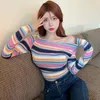 Women's Sweaters Sexy Off-shoulder T-shirts Women Striped Long Sleeve Sweater Tops Slim Fit Elegant Daily Party Streetwear Spring Leisure