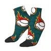 Herrensocken, Motiv: Feuer, Baseball, Ball, kurz, einzigartig, lässig, atmungsaktiv, Knöchel für Erwachsene