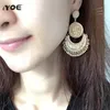 IYOE bijoux balancent Boho ethnique goutte boucle d'oreille creux couleur argent pièce ronde balancent métal gland boucles d'oreilles femmes Antique257f