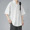 Camisas casuais masculinas xej blusa de seda homem coreano streetwear y2k estilo camisa de manga curta blusas para homem masculino verão 2023 branco