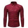 Men's Casual Shirts Autumn Winter Long-sleeved Lapel Button Slim Fashion Stand-up Collar Bronzing Striped Printed Male Shirt