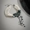Choker Ailodo Multilayer Imitation Pearl Necklace For Women Goth Crystal Beads Tassel Fashion Halloween Jewelry Gift