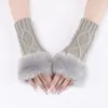 Fünf Finger Handschuhe Frauen Pelzige Warme Ärmel Handschuhe Herbst Winter Dame Faux Kaninchen Fell Fingerlose Elastische Gestrickte Hanf Fäustlinge Kleidung Zubehör 231017