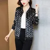 Vestes Femmes Polka Dot Imprimer Velours Noir Pour Femmes Printemps Automne Poche Zippée Manteau Court Style Coréen Dame Casual Veste De Baseball