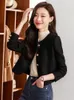 Kvinnans jackor Spring och Autumn Black French Small Fragrance Tweed Jacket For Women Korean Fashion ol Short Blazer Coat Luxury Outerwear 231017