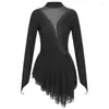 Stage Wear Women Rhinestone Ballet Dance Dress Long Sleeve Mesh Splice Figure Skating Gymnastics Leotard Competition Costume