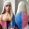 Perucas de renda RONGDUOYI Cosplay Rosa Azul Ombre Cabelo Sintético Lace Front Wigs Onda Corporal Resistente ao Calor Peruca Frontal para Mulheres Costume Use 231016