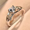 Cluster Ringe Romantische Herz Kristall Ring Silber Farbe Zirkon Mom Vintage Finger Für Frauen Edlen Schmuck Muttertag Geschenke O5300c