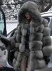 Cappotto di pelliccia da donna 2023 Autunno Inverno per le donne Giacca elegante imitazione manica lunga con cappuccio abbigliamento di lusso soffice sintetico 231017