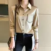 Luxury Designer Woman Gold Silk Blouses Long Sleeve Button up Shirt Autumn Winter Fashion Shirts Plus Size 2023 Office Ladies Lapel Runway Casual Versatile Tops