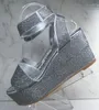 Sandalen Bling Crystal Platform Wedge Volledige strass geboord enkelbandje Magic Tape Woman Street Glitter Sandalias Schoenen