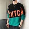 Sweat-shirt à capuche pour hommes, chemise décontractée, col rond, sans capuche, contraste, manches longues, pull, Streetwear