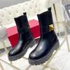 One Stud Beatle Boot i Calfskin 45mm Woman Black Round Toe Boots 100% Real Calf Leather Designer Women Boots Luxury Chelsea Booties Storlek 35-41