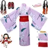 Cosplay Anime Demon Slayer Kimetsu No Yaiba Kamado Nezuko Cosplay Costume perruque sabots tenue Halloween été Version Kimono peignoir Costume