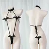 Sexy Set Bikini striped straps Lingerie cosplay bat black Mini Erotic Costumes Underwear 231017