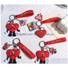 Schlüsselanhänger Lanyards Schlüsselanhänger Lanyards Bad Rabbit Schlüsselanhänger Badbunny Cartoon Zubehör Anhänger Pvc Soft Plastic Box Verpackung Kette Dh74X