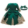 Girl Dresses Big Bow Infant Girls Dress Headband Mid Sleeve Lace Princess Stage Show Gown Kids For Baby Clothes