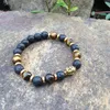 SN0378 Make You Beaded Bracelet Man Tiger Eye Gold Buddha Head Bracelet Lave Stone Jewelry Mala Jewelry Bracelets231v