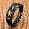 Charm Armbänder Mode Männer Schmuck Schwarz Geflochtenes Leder Armband Metall Magnetische Schnalle Männlich Tigerauge Stein