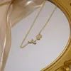 Opal Tulip Flower 14K Real Gold Jewelry Zircon lämnar halsband för kvinnor CLAVICLE CHEAN CHARM Wedding Pendant Chains229T