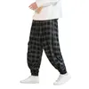Erkek pantolon ekose gündelik büyük cep kadife eşofmanları moda sokak kıyafetleri 2023 hip hop