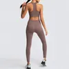 Yoga outfit kvinnors gym bär sömlös stickad set fitness långärmad gröda topp hög stigning leggings som kör byxor träning