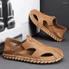 Sandalen Zomer Heren Mode Outdoor Schoenen Wandelen Strand Rubberen Slipper Designer Klassieke Handgemaakte Lederen Visser Antislip Zacht