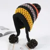 Geniş Memlu Şapkalar Kova Şapkaları Kadın Kış Perulu Kapak Kulakları Beanie Hat Ear Flaps Sherpa Kayak Kar Şapkaları Örgü Polar Düzenli 3 Pom 231016