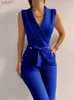 Dames jumpsuits rompertjes sexy zwarte elegante ladise kantoor bodycon jumpsuit mode v-hals zak knop kant-up romper voor dames zomer casual overallsL231017