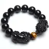 Naturstein-Armband aus schwarzem Obsidian mit Tigerauge und doppeltem Pixiu Lucky Brave Troops Charms Damen Herren Schmuck Perlenstränge253M