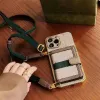 Designers korthållare Telefonfodral för iPhone 11 12 13 14 15 Pro Max Electropated Leather Handbag Case med Lanyard G2310171PE-3