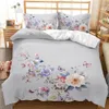 Ensembles de literie 3D fleur housse de couette ensemble printemps fleur de pêcher reine roi taille microfibre Branches pétale rose Floral couette 231017