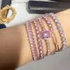 Catena a mano rosa per donna Bracciale tennis Lusso lucido Cubic Zirconia Placcato oro rosa Star Girl Y2k Bracciale rosa regalo di Natale