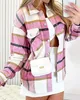 Kurtki damskie kurtka 2023 Autumn Fashion Flaid Print Butomed Pocket Design Casual Town Cllar Long Rleeve Daily Shacket