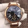 Automatisch mechanisch herenhorloge blauw zwart leer roségoud maanfase Tourbillion Rome wijzerplaat