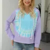 Soft Tie-dye V-neck Printing Hoodie Tops Long Sleeve Drop Shoulder With Hat Pullovers Sweatshirt Crop Women Hoody Female