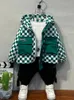 Down Coat Children S Clothing Baby Boys Checkerboard Hooded Zipper Jacket 2023 Spring Autumn Boy Casual Clothing Windbreaker Plaid Top 231017