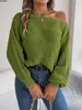 Damenpullover, schulterfrei, übergroßer Pullover, Laternenärmel, gerippter Strick, Ausgeh-Tops, Pullover, Strickpullover, Tunika