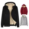 Mens Hoodies Sweatshirts Men Hoodie Coat Solid Color Lång ärm Huven Tjockna Plush DrawString Winter Jacket dragkedja Fly Women For Daily 231016