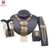 Set di gioielli color oro Dubai con nappe, collana, bracciale, orecchini, anello per le donne, sposa, banchetto di nozze, regalo per feste