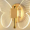 Lâmpadas de parede borboleta lâmpada luz luxo dourado criativo nórdico el cabeceira quarto tv led tricolor decoração luces